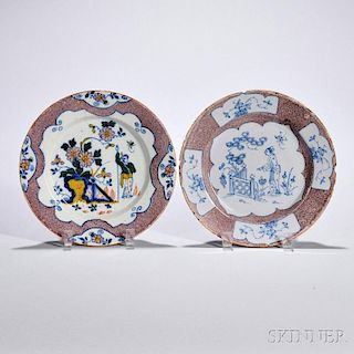 Two Tin-glazed Earthenware Powder Manganese Decorated Plates