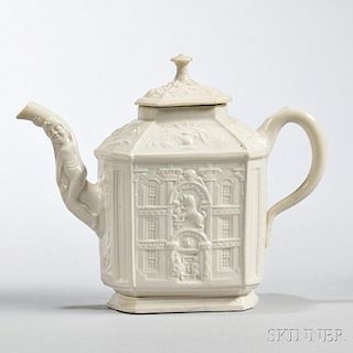 White Salt-glazed Stoneware Mansion Teapot and Cover