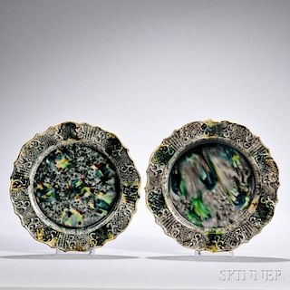 Pair of Tortoiseshell-glazed Earthenware Plates