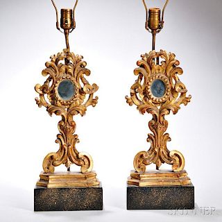 Pair of Italian Carved and Giltwood Lamp Bases