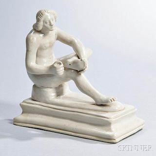 Staffordshire White Salt-glazed Stoneware Figure of Spinario