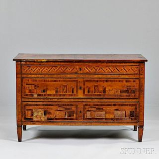 Italian Neoclassical Fruitwood and Olivewood Marquetry Commode