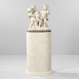Benoît Rougelet (French, 1834-1894)       White Marble Sculpture DepictingThree Bacchanalian Putti