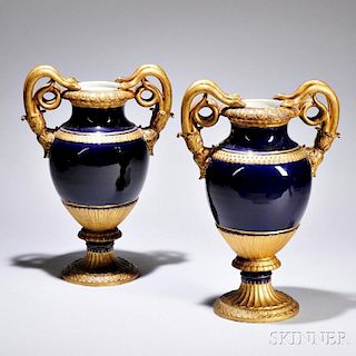 Pair of Meissen Porcelain Snake-handled Vases