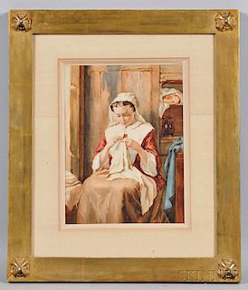 Continental School, 19th Century      Young Peasant Woman at her Needlework