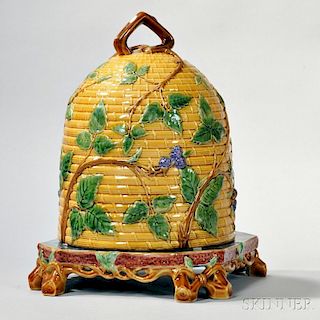 Minton Majolica Beehive Cheese Dome and Stand