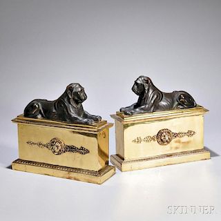 Pair of Brass Mounted Cast Bronze Egyptian Revival Fire Dogs