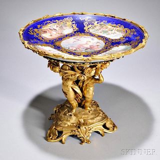Napoleon III Gilt-bronze Centerpiece with a Sevres-style Porcelain Bronze-mounted Charger
