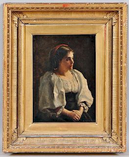 Continental School, 19th Century      Portrait of a Woman in a White Peasant Blouse