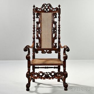 Baroque-style Caned Walnut Armchair