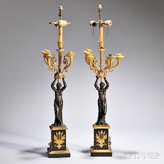 Pair of Empire-style Bronze Four-light Candelabra