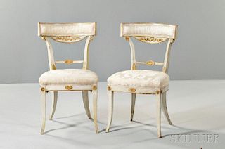 Pair of Italian Neoclassical Painted and Parcel-gilt Side Chairs