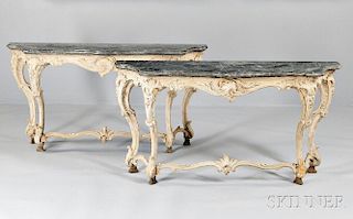 Pair of Louis XV-style Painted Marble-top Consoles