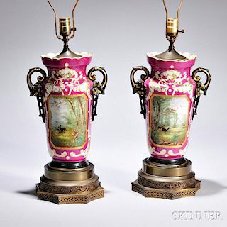 Pair of Limoges Porcelain Lamp Bases