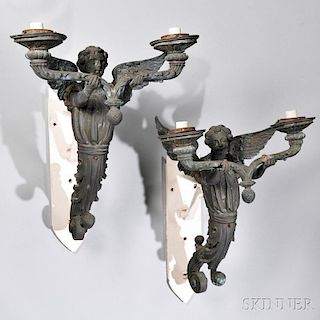 Pair of Two-light White Metal Figural Sconces