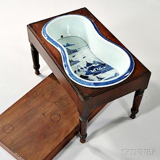 Canton Porcelain Bidet with Mahogany Stand
