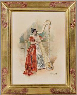 Bernard Louis Borione (French, b. 1865)      Woman Playing a Harp