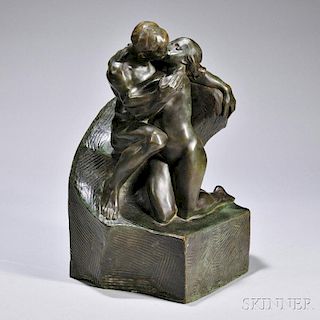 Bronze Figural Group of Lovers Kissing