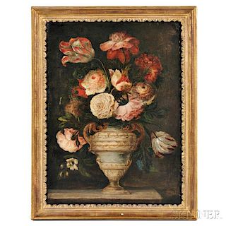 Continental School, 18th Century Style      Still Life with Flowers in an Urn