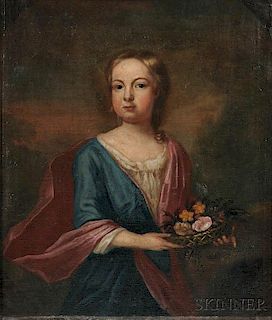 Anglo/American School, 18th Century      Portrait of a Young Girl with a Basket of Flowers