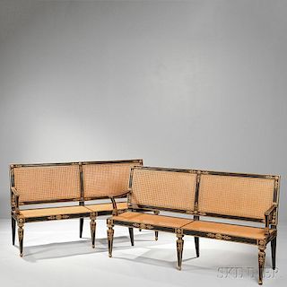 Pair of Italian Neoclassical-style Parcel-giltwood Settees