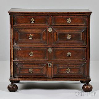 William and Mary Oak Four-drawer Chest