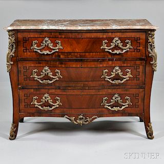 Louis XV-style Mahogany Parquetry Marble-top Commode