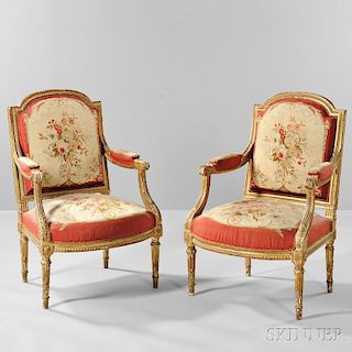 Pair of Louis XVI-style Giltwood Fauteuils
