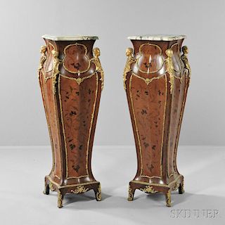 Pair of Louis XVI-style Marble-top Kingwood Pedestals