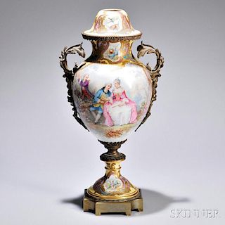Yellow-ground Sevres-style Bronze-mounted Vase and Cover