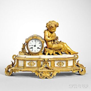 Bronze and Alabaster Figural Mantel Clock