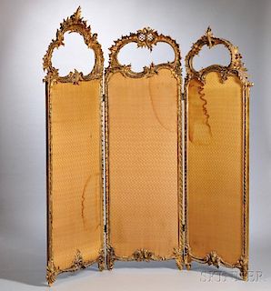 Louis XV-style Giltwood Three-panel Screen