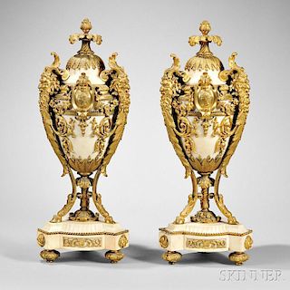 Pair of Louis XVI-style Ormolu-mounted Marble Urns