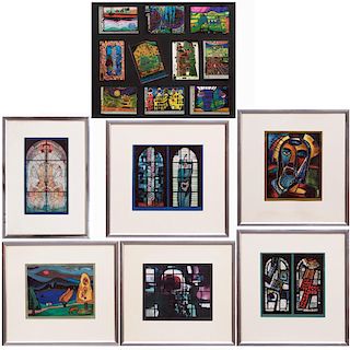 A Group of Seven Framed Decorative Works, 20th Century,