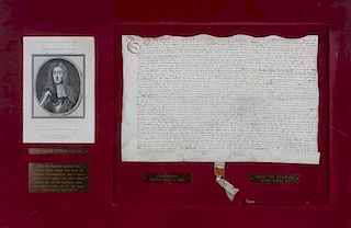 A King James II Land Indenture Overall: 26 x 40 inches.
