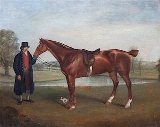 * Attributed to George Stubbs, (English, 1724-1806), Portrait of a Horse with Master and Dog