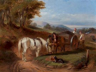 William Shayer, Senior, (British, 1788-1879), Figures and Horses in Landscape