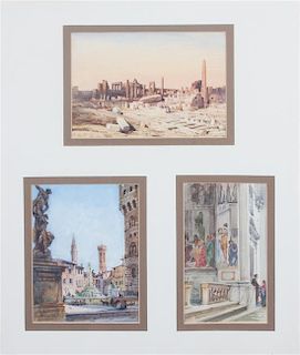 Gabriele Carelli, (Italian, 1820-1900), Three works framed together, comprising Italian Ruins, Italian Piazza and Interior of It