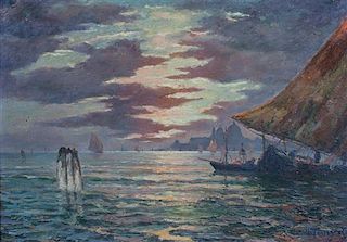 Alessandro Monsagrati, (Italian, 1884-1966), Sailboats at Sunset