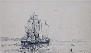 Johannes Larsen, (Danish, 1867-1961), Sailing Ship, 1883