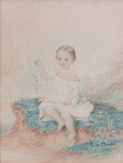* French School, (19th century), Young Girl Seated in a Landscape, 1849