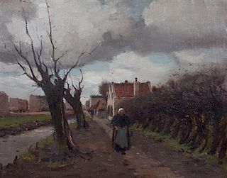 * Gustav Wolff, (German/American, 1863-1935), Woman Walking Along Tree-Lined Road
