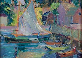 Thomas Barnett, (American, 1870-1929), Docked Sailboat