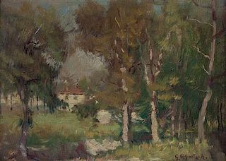 * Gustav F. Goetsch, (American, 1877-1969), Wooded Landscape with House