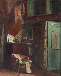 Gustav F. Goetsch, (American, 1877-1969), Studio Interior Green Pillow