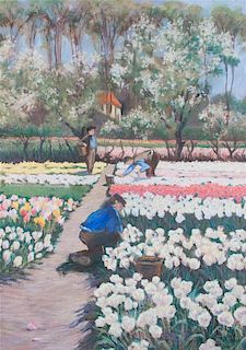 * Artist Unknown, (20th century), Figures Tending the Tulips
