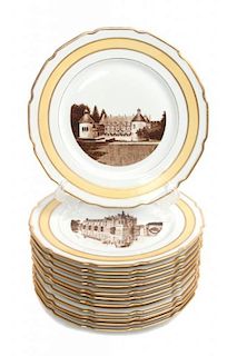 A Set of Twelve Limoges Dinner Plates Diameter 10 1/4 inches.