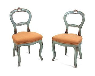 * A Pair of French Painted Balloon Back Side Chairs Height 30 1/2 inches.