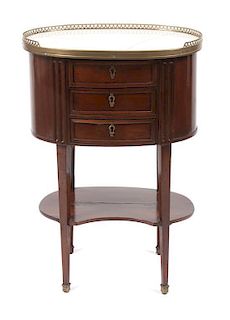 * A French Brass Mounted Mahogany Table en Chiffonniere Height 28 1/4 x width 19 x depth 13 inches.