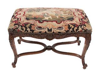 * A Louis XV Style Walnut Bench Height 20 x width 30 1/4 x depth 19 inches.